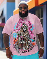 Men's Personalized Color Skull Flame Large Size Contrasting Color T-Shirt Shorts Suit